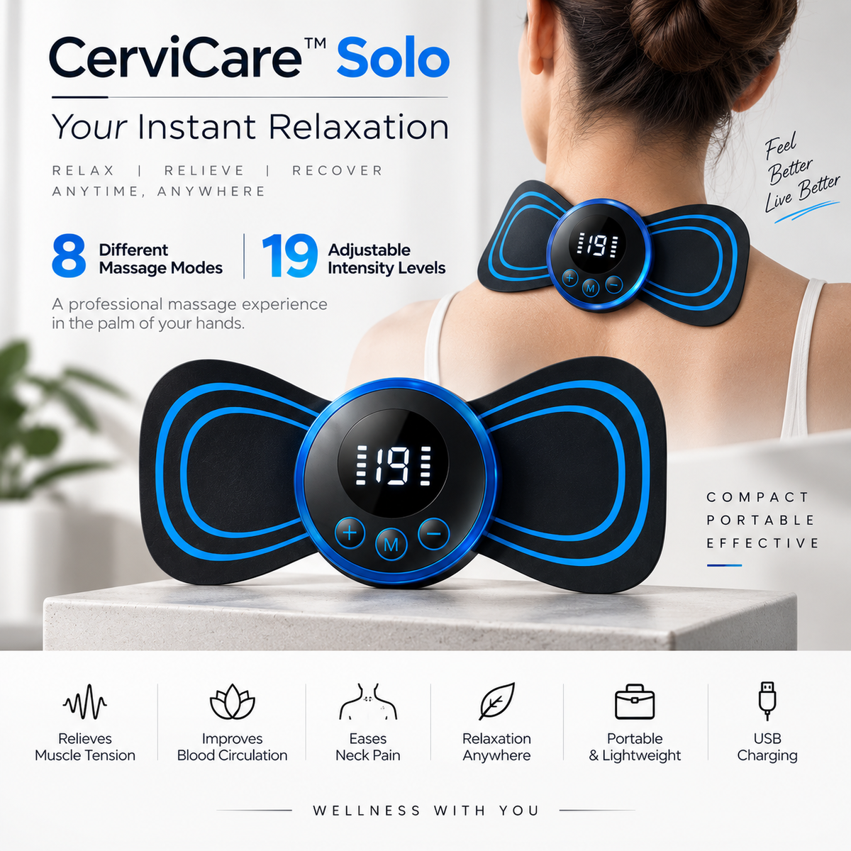 CerviCare™ — Mini Masseur Corporel à Électrostimulation (EMS)