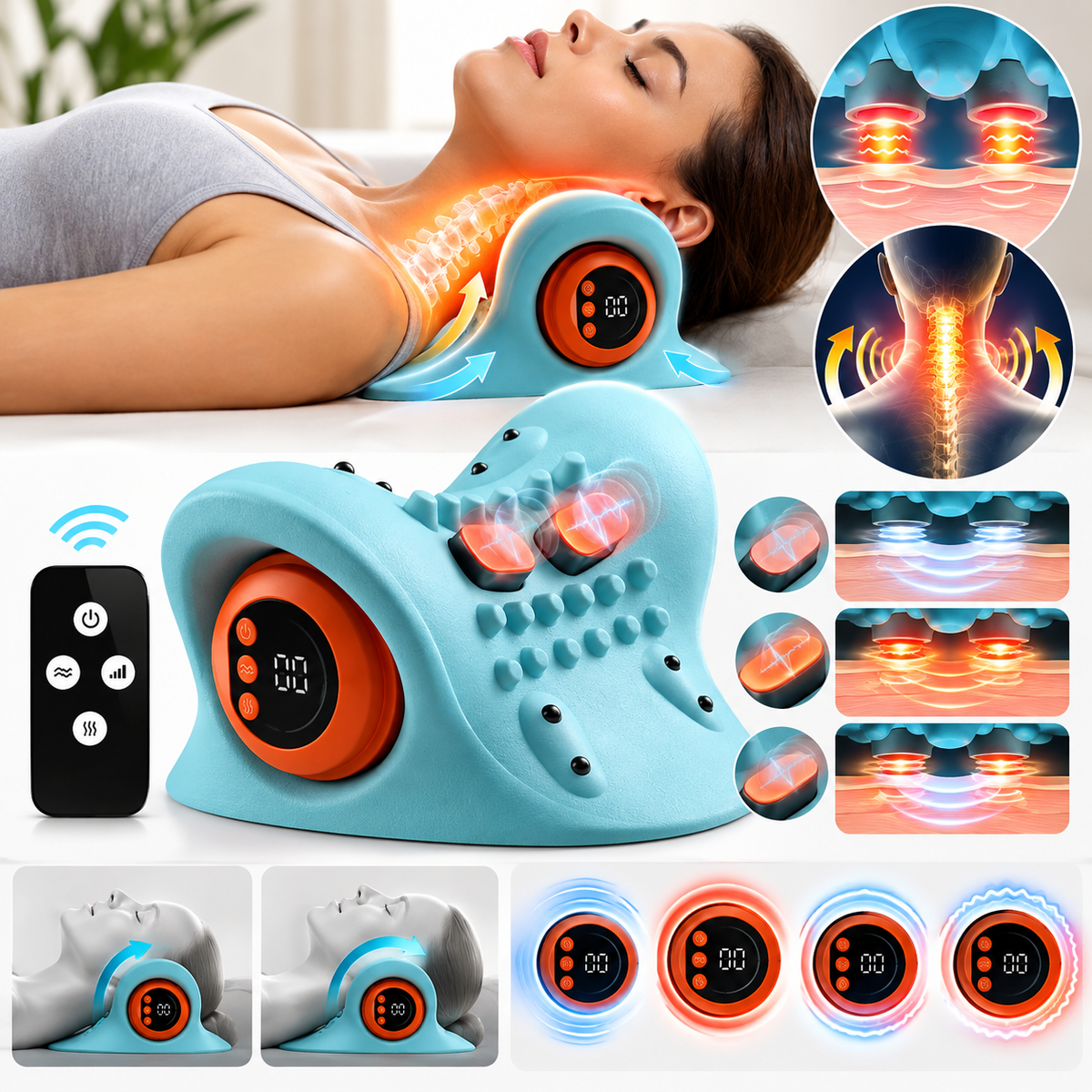 CerviCare™ Lyra — Oreiller de Traction Cervicale & Massage EMS